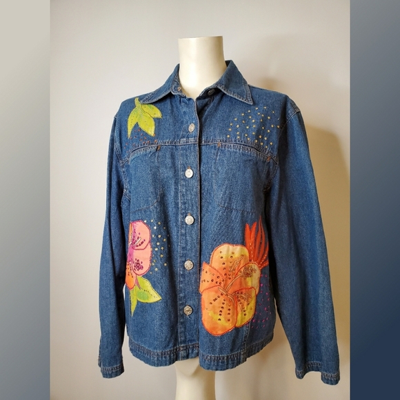 Vintage Lighthouse Apparel Denim Floral Jacket - Picture 1 of 7